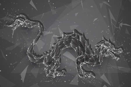 symbol of chinese new year. long flying dragon kite. vector 3d illustrationのイラスト素材