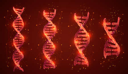 vector set of 3d dna spirals with glowのイラスト素材