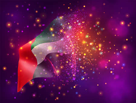 United Arab Emirates, vector 3d flag on pink purple background with lighting and flaresのイラスト素材