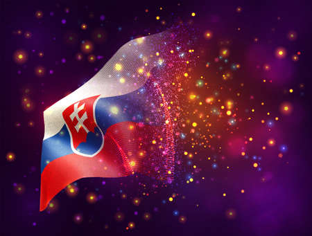 Slovakia, vector 3d flag on pink purple background with lighting and flaresのイラスト素材