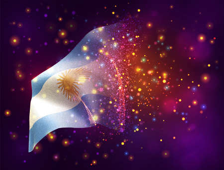 Argentina, vector 3d flag on pink purple background with lighting and flaresのイラスト素材