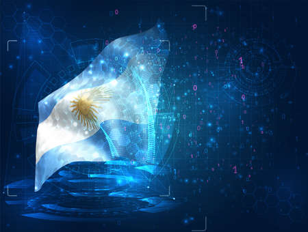Argentina, vector 3d flag on blue background with hud interfacesのイラスト素材