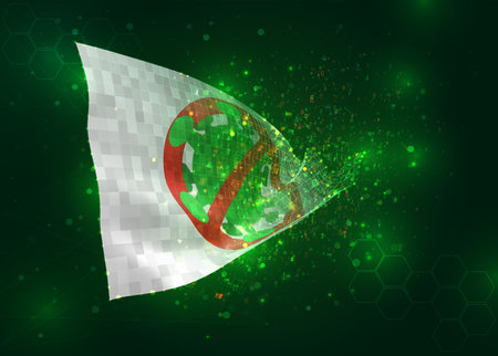 Virus, on vector 3d flag on green background with polygons and data numbersのイラスト素材
