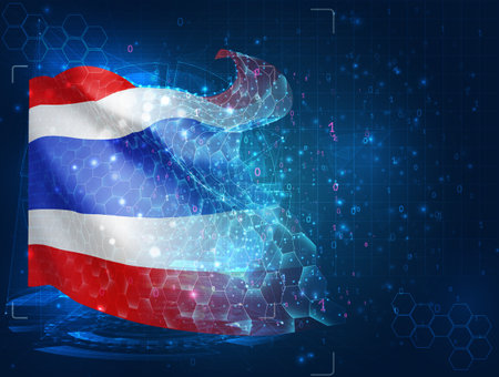 Thailand, vector flag, virtual abstract 3D object from triangular polygons on a blue backgroundのイラスト素材
