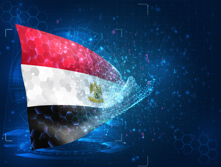 Egypt, vector flag, virtual abstract 3D object from triangular polygons on a blue backgroundのイラスト素材