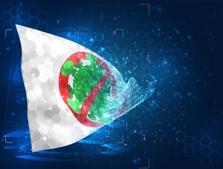 Virus, vector flag, virtual abstract 3D object from triangular polygons on a blue backgroundのイラスト素材