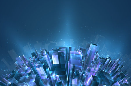 vector abstract 3d crystal. a view of the roofs of the city, a large chaotic set of glass pendants.のイラスト素材