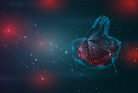 hand like symbol on an abstract gray blue background with red flashesのイラスト素材