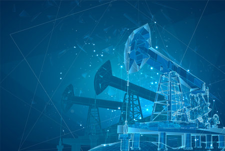 oil derrick. vector 3d object. mining of minerals. abstract explosion of particles.のイラスト素材