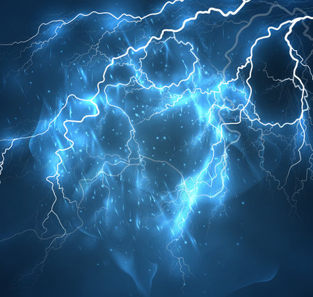 A bright lightning in the dark sky. vector imageのイラスト素材