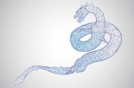 vector long dragon snake isolated on white background in 3d polygon styleのイラスト素材