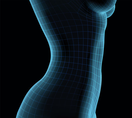 vector blue luminous silhouette of a female body on a dark backgroundのイラスト素材