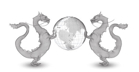 vector long dragon snake isolated on white background in 3d polygon styleのイラスト素材