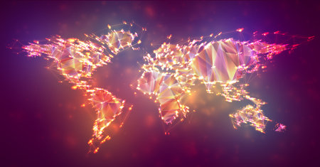 vector planet earth on color background. 3d skeleton of triangular segmentsのイラスト素材