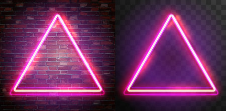 vector set of figure shaped neon lamps against a dark wall backgroundのイラスト素材
