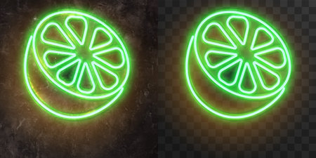 Vector neon advertising signboard on a stone wall. setのイラスト素材