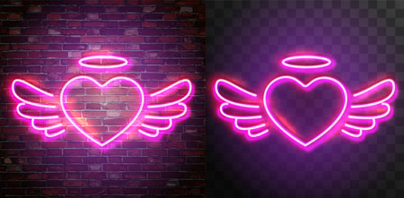 vector set of figure shaped neon lamps against a dark wall backgroundのイラスト素材