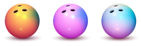 set of bowling balls on a white background with a shadow.のイラスト素材
