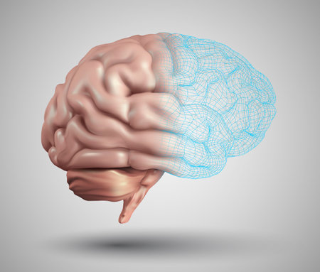 human brain and abstract design elements. mesh vectorのイラスト素材