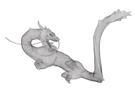 vector long dragon snake isolated on white background in 3d polygon style