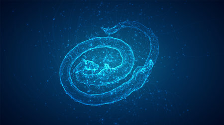 vector long dragon snake on a deep dark blue background in the style of magic glowing threadsのイラスト素材