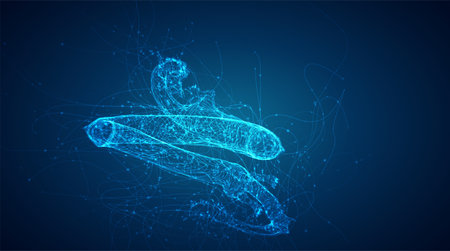 vector long dragon snake on a deep dark blue background in the style of magic glowing threads