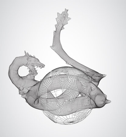 vector long dragon snake isolated on white background in 3d polygon styleのイラスト素材