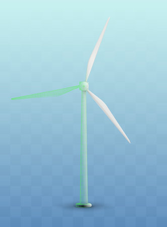 Three wind turbines. Set of vector images. Concept Natural Energyのイラスト素材