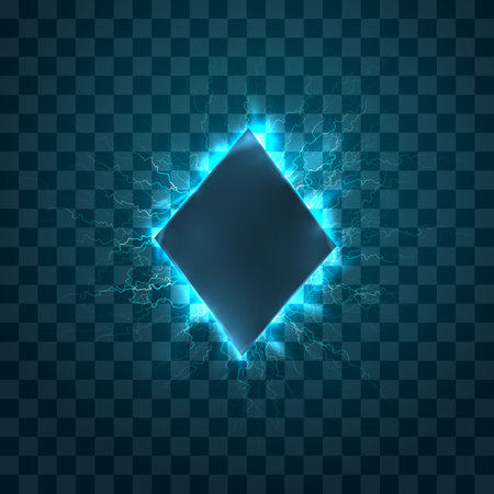vector pattern, geometric figure with glare and lightning on a dark backgroundのイラスト素材
