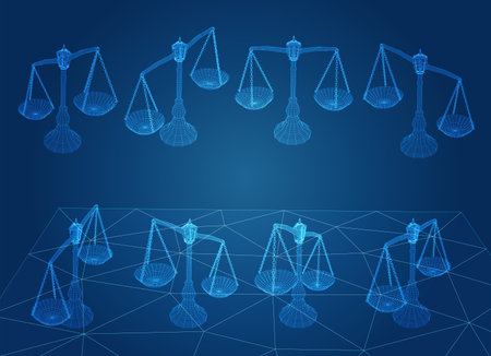 virtual 3d libra are on the table. vector background.のイラスト素材