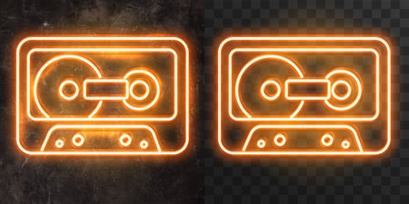 Vector neon advertising signboard on a stone wall. setのイラスト素材