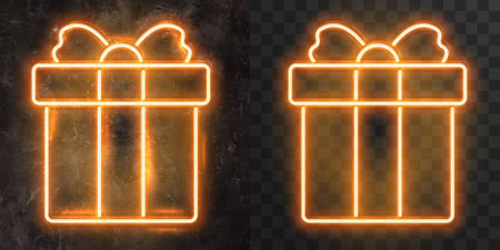 Vector neon advertising signboard on a stone wall. setのイラスト素材