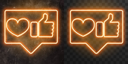 Vector neon advertising signboard on a stone wall. setのイラスト素材
