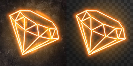 Vector neon advertising signboard on a stone wall. setのイラスト素材