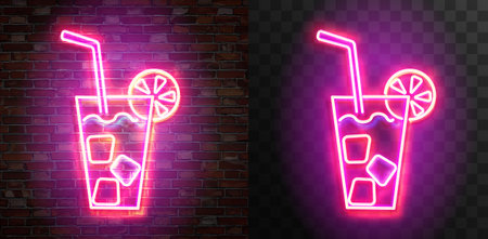 vector set of figure shaped neon lamps against a dark wall backgroundのイラスト素材