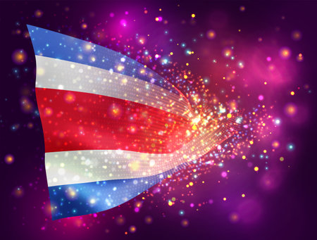 Costa Rica, vector 3d flag on pink purple background with lighting and flaresのイラスト素材
