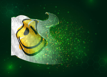 Smile, on vector 3d flag on green background with polygons and data numbersのイラスト素材