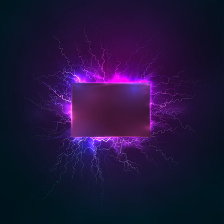 vector pattern, geometric figure with glare and lightning on a dark backgroundのイラスト素材