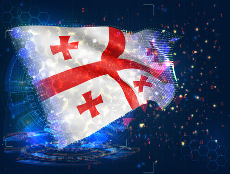 Georgia, vector flag, virtual abstract 3D object from triangular polygons on a blue backgroundのイラスト素材