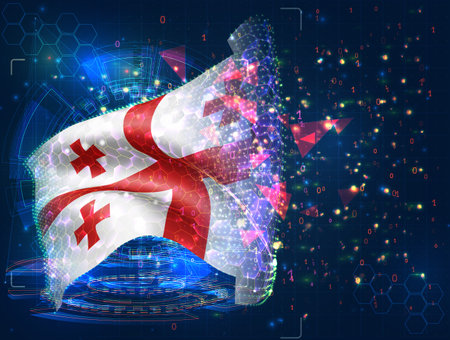 Georgia, vector flag, virtual abstract 3D object from triangular polygons on a blue backgroundのイラスト素材