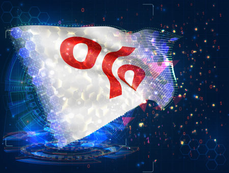 Discount, vector flag, virtual abstract 3D object from triangular polygons on a blue backgroundのイラスト素材