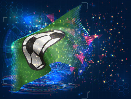 Football, vector flag, virtual abstract 3D object from triangular polygons on a blue backgroundのイラスト素材