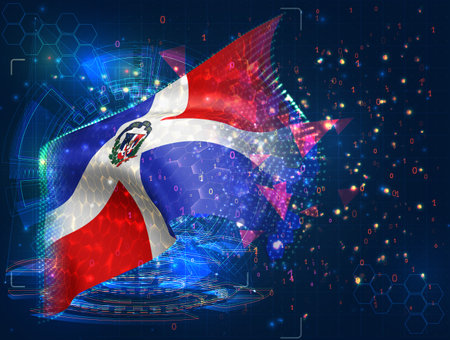 Dominican Republic, vector flag, virtual abstract 3D object from triangular polygons on a blue backgroundのイラスト素材