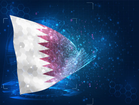 Qatar, vector flag, virtual abstract 3D object from triangular polygons on a blue backgroundのイラスト素材