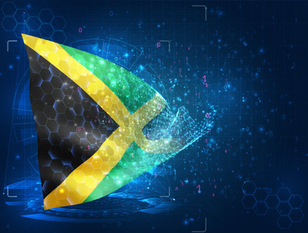 Jamaica, vector flag, virtual abstract 3D object from triangular polygons on a blue backgroundのイラスト素材