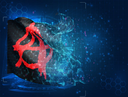 Anarchy, vector flag, virtual abstract 3D object from triangular polygons on a blue backgroundのイラスト素材