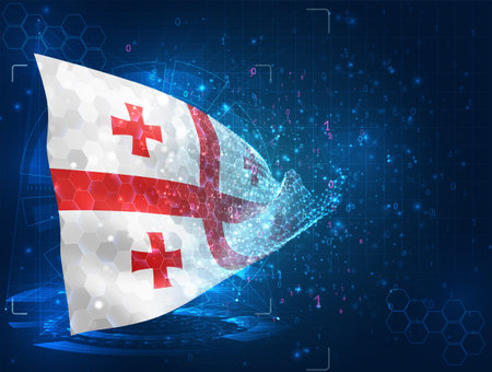 Georgia, vector flag, virtual abstract 3D object from triangular polygons on a blue backgroundのイラスト素材