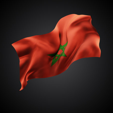 Morocco, vector 3d flag with waves on a black backgroundのイラスト素材