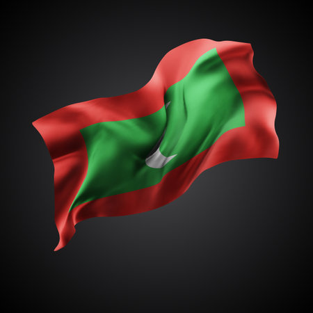 Maldives, vector 3d flag with waves on a black backgroundのイラスト素材