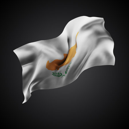 Cyprus, vector 3d flag with waves on a black backgroundのイラスト素材